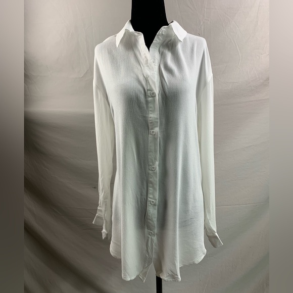 Drop Shoulder Longline Shirt White. - Picture 7 of 7
